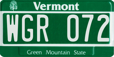VT license plate WGR072