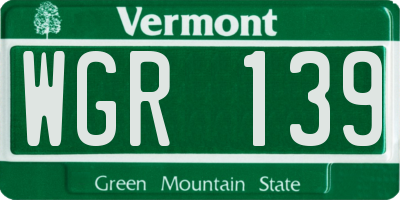 VT license plate WGR139