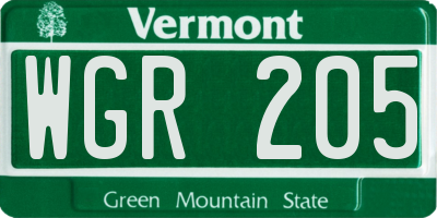 VT license plate WGR205