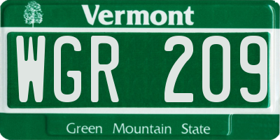 VT license plate WGR209