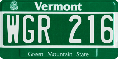 VT license plate WGR216