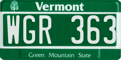 VT license plate WGR363