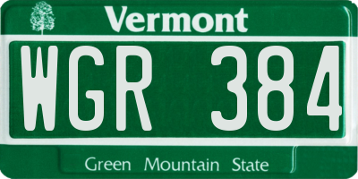 VT license plate WGR384