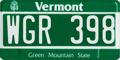 VT license plate WGR398