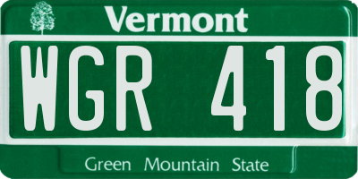 VT license plate WGR418