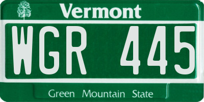 VT license plate WGR445