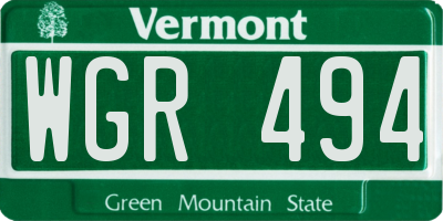 VT license plate WGR494