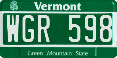 VT license plate WGR598