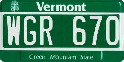 VT license plate WGR670