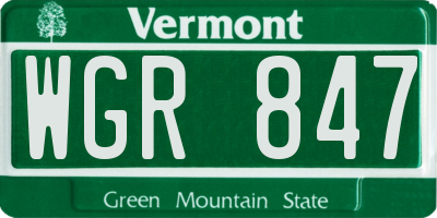 VT license plate WGR847