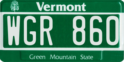 VT license plate WGR860