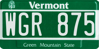 VT license plate WGR875