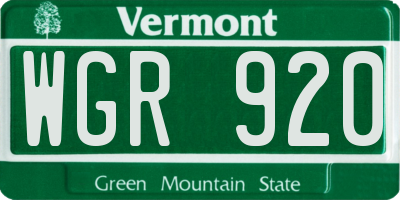 VT license plate WGR920