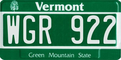 VT license plate WGR922
