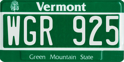 VT license plate WGR925