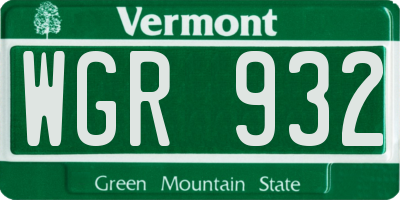 VT license plate WGR932