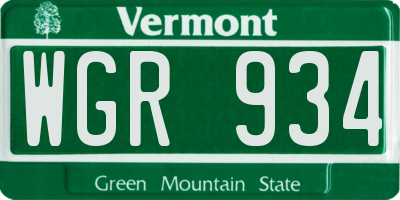 VT license plate WGR934
