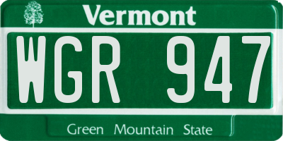 VT license plate WGR947