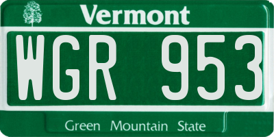 VT license plate WGR953