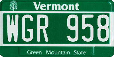 VT license plate WGR958