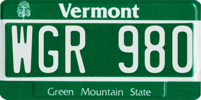 VT license plate WGR980