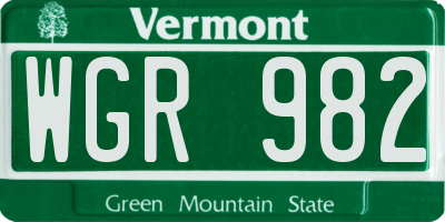 VT license plate WGR982