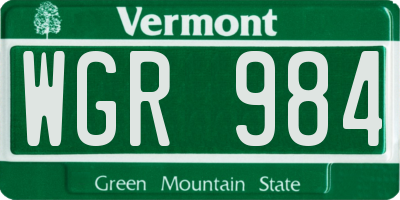 VT license plate WGR984