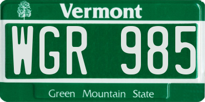 VT license plate WGR985