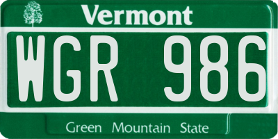 VT license plate WGR986