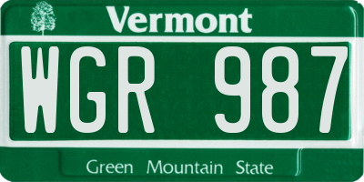 VT license plate WGR987