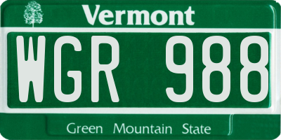 VT license plate WGR988