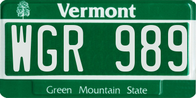 VT license plate WGR989