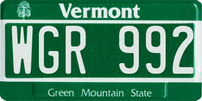 VT license plate WGR992