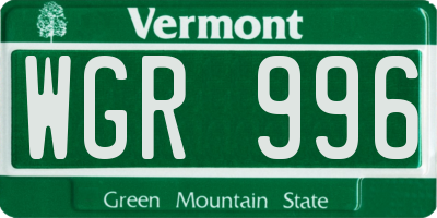 VT license plate WGR996