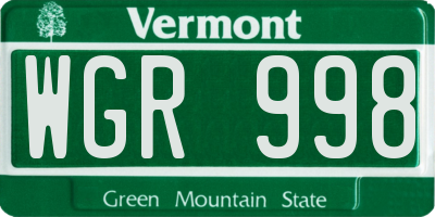 VT license plate WGR998