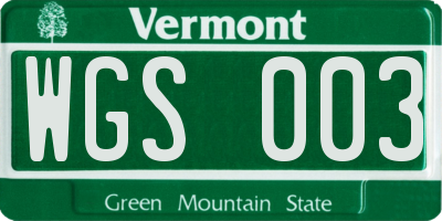 VT license plate WGS003