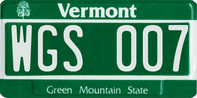 VT license plate WGS007
