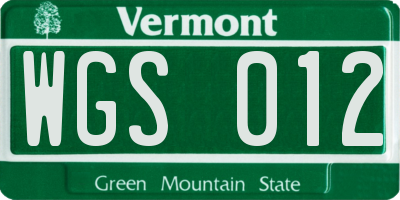 VT license plate WGS012