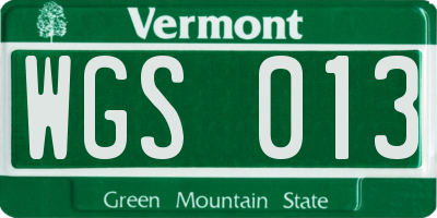 VT license plate WGS013