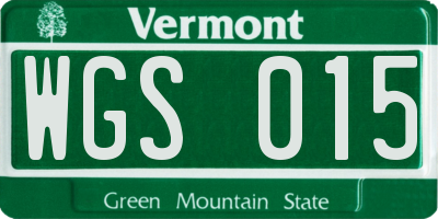 VT license plate WGS015