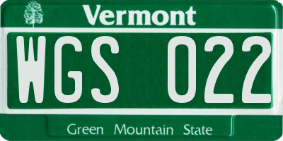 VT license plate WGS022