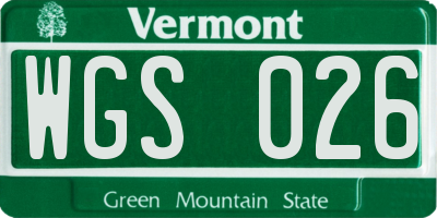 VT license plate WGS026