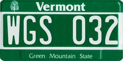 VT license plate WGS032