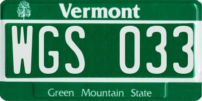 VT license plate WGS033