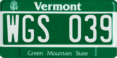 VT license plate WGS039