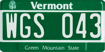 VT license plate WGS043