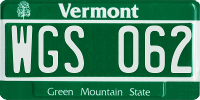VT license plate WGS062