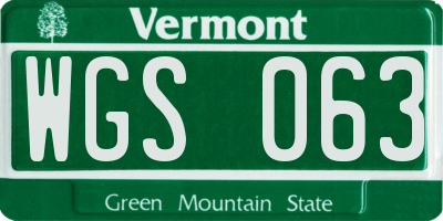 VT license plate WGS063