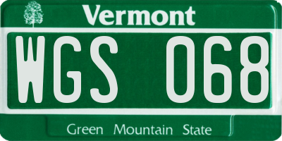 VT license plate WGS068