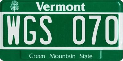 VT license plate WGS070